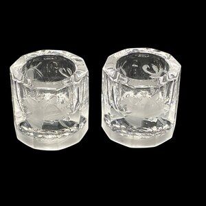 2 Studio Nova Frosted Holiday Bells Crystal Candle Holders Made In Japan